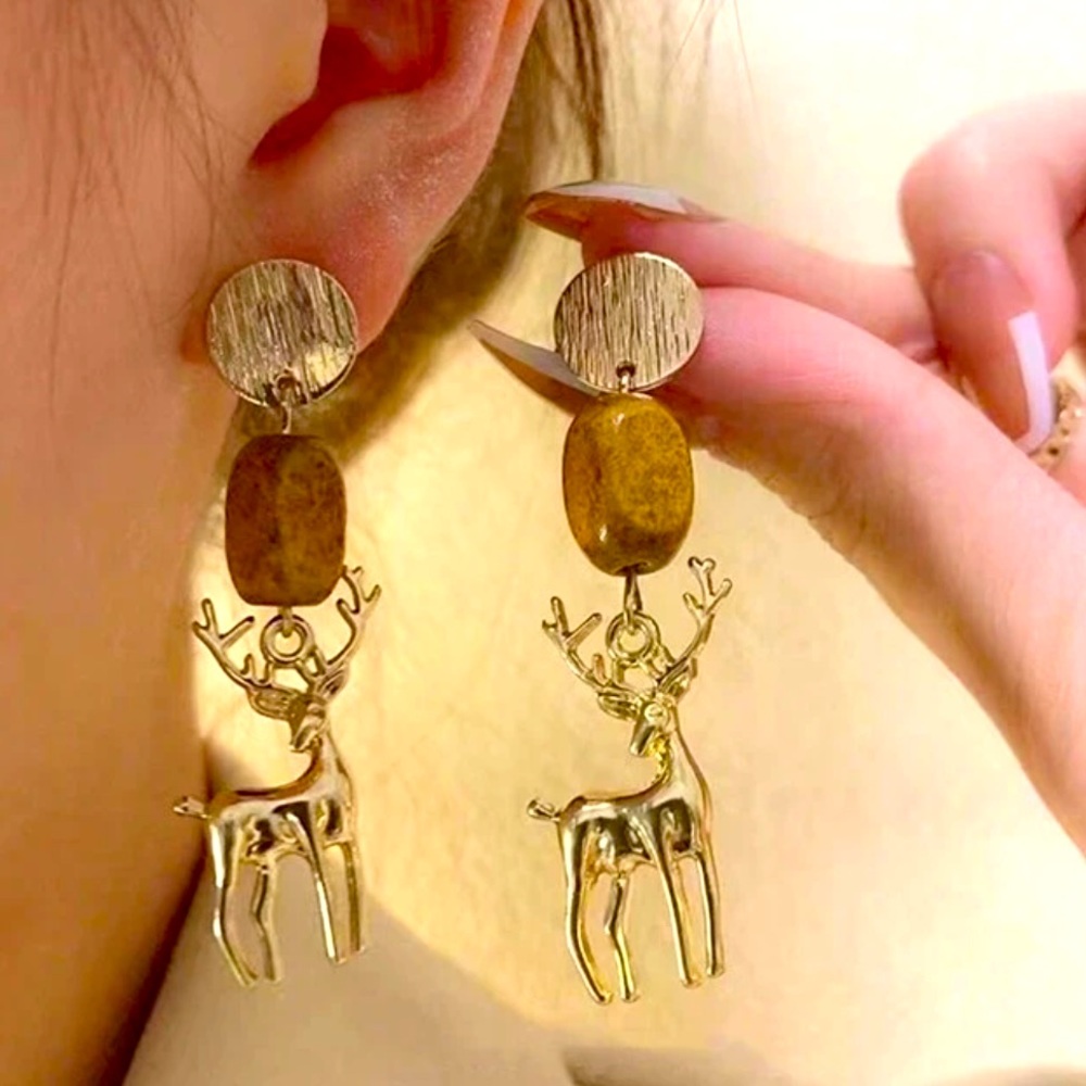 Gold Reindeer Earrings